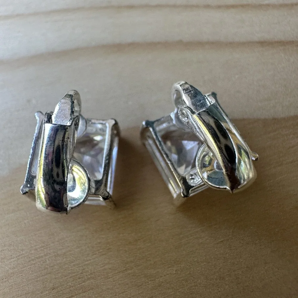 VTG MWS Mark Wasserman Samara Clip Earrings Cubic‎ Zirconia 925 Sterling 6.7g